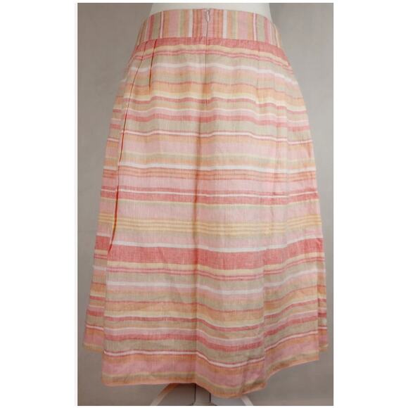 NWT Brooks Brothers 100% Linen Striped A Line Knee Length Lined Skirt‎ Pink Sz 8 - Picture 1 of 9